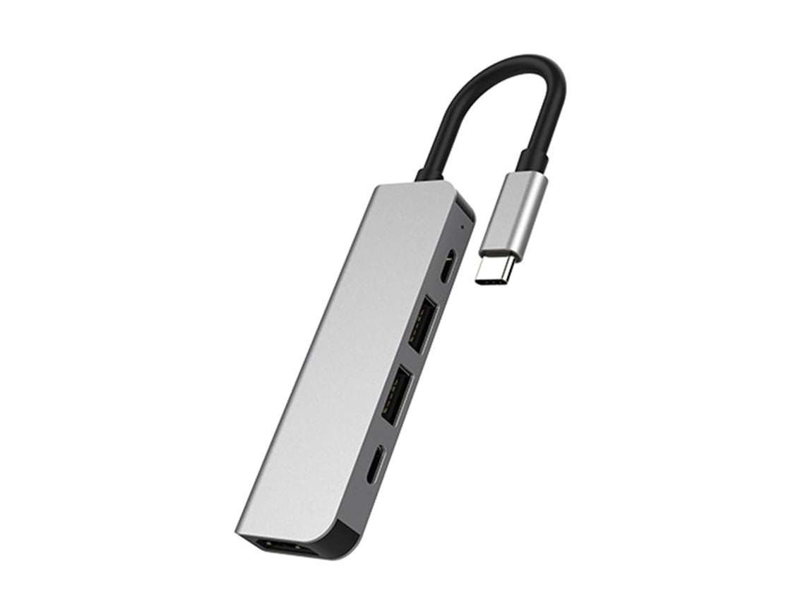 Estación de acoplamiento USB 5 en 1 PD60W, convertidor tipo C a portátil, multifuncional, aleación de aluminio, gris Lalalamoli