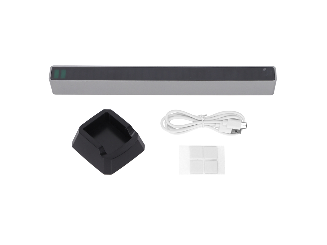 Indicador de nivel de música de 32 bits con control de sonido ajustable y espectro RGB gris claro.