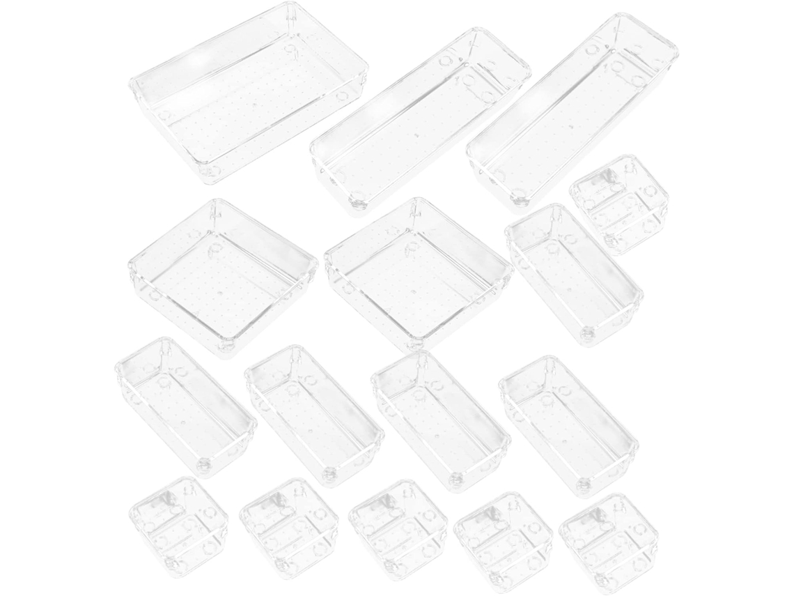 Juego de 16 soportes de plástico transparente para papel higiénico de baño.