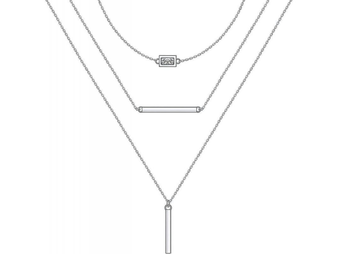2026-9430-cadena De Collar De Plata Esterlina S925 De Tres Capas Con Extensor Para Mujer Estilo Geométrico Barra Vertical