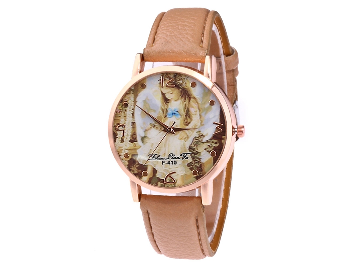 Reloj De Pulsera Unisex Con Correa De Piel Sintética, Estampado De Pequeños Ángeles, Estilo Moderno.
