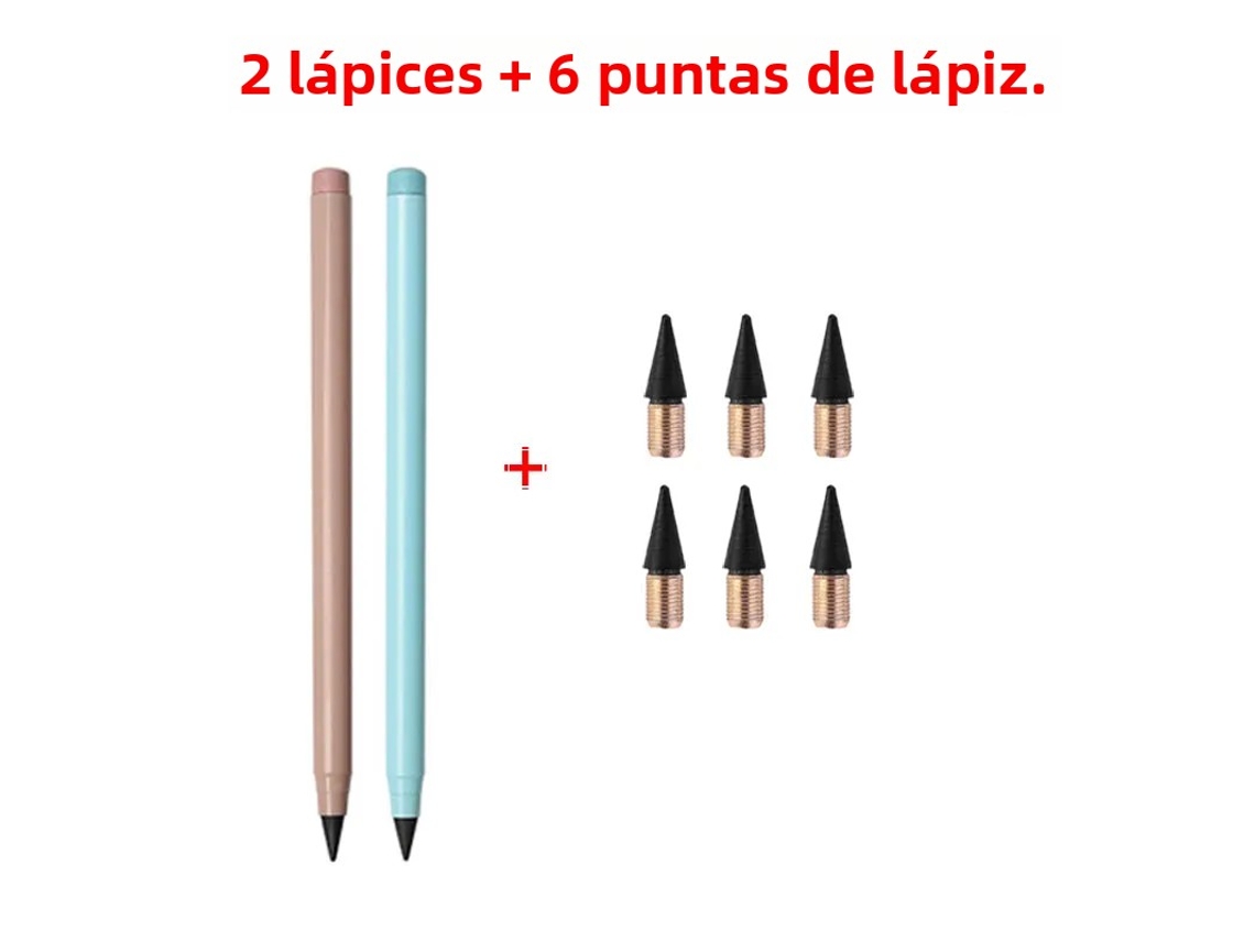 Juego de lápices de escritura infinita, incluye 2 lápices y 6 minas borrables de repuesto. MDUG (modelo G)