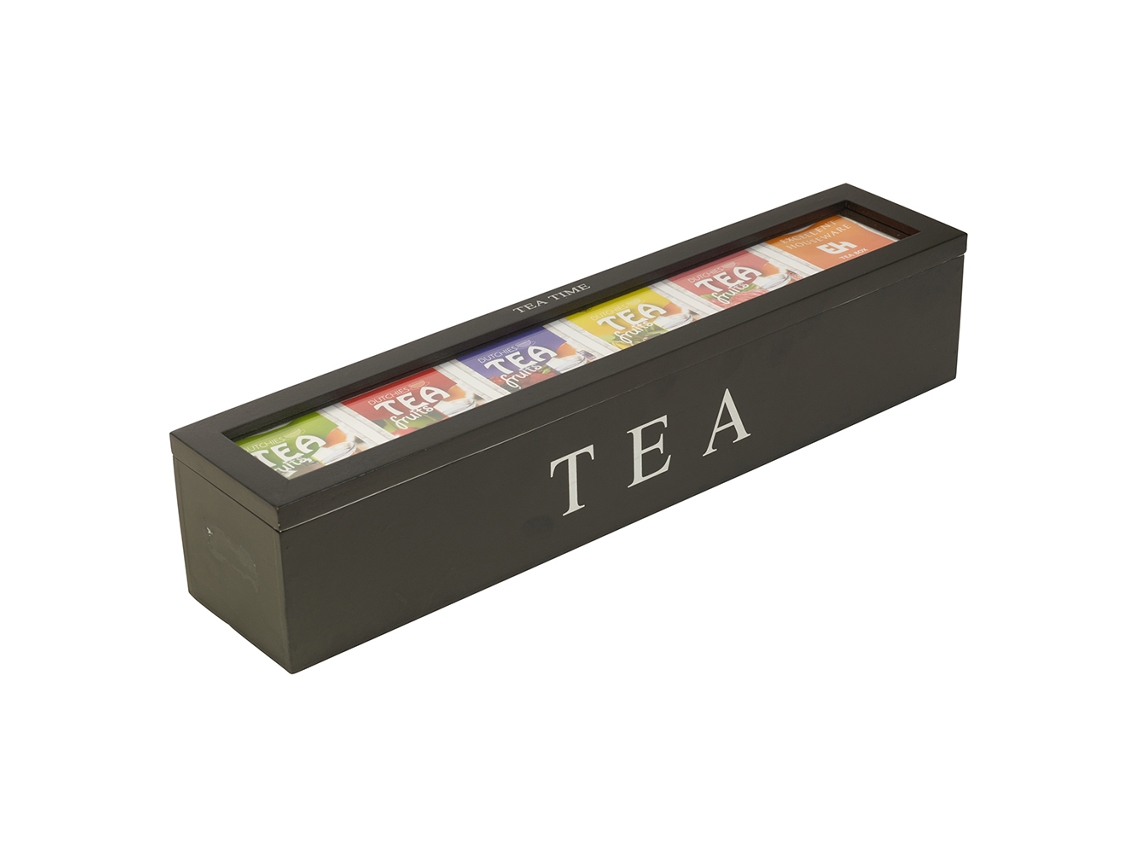 Caja De Madera Para Guardar Té, Café Y Azúcar Con Compartimentos Y Panel Acrílico Transparente.