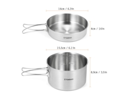 Juego De Utensilios De Cocina Para Acampar Tomshoo De 2 Piezas De Acero Inoxidable Con Asas Plegables Y Bolsa De Malla.