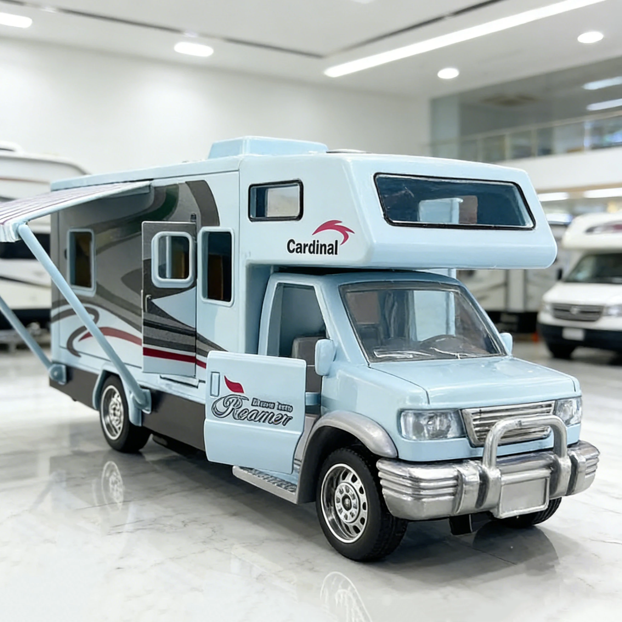 (azul) Modelo De Autocaravana A Escala 1:32 De Metal Fundido A Presión Con Sonido, Luz Y Función De Retroceso.