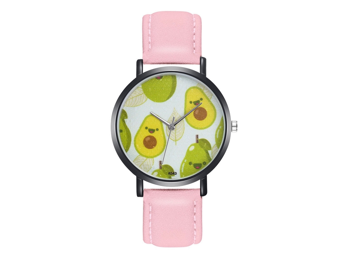 Reloj De Pulsera De Cuarzo Con Correa De Cuero Pu Para Hombre Y Mujer Dial Fruta Rosa Zhoulianfa