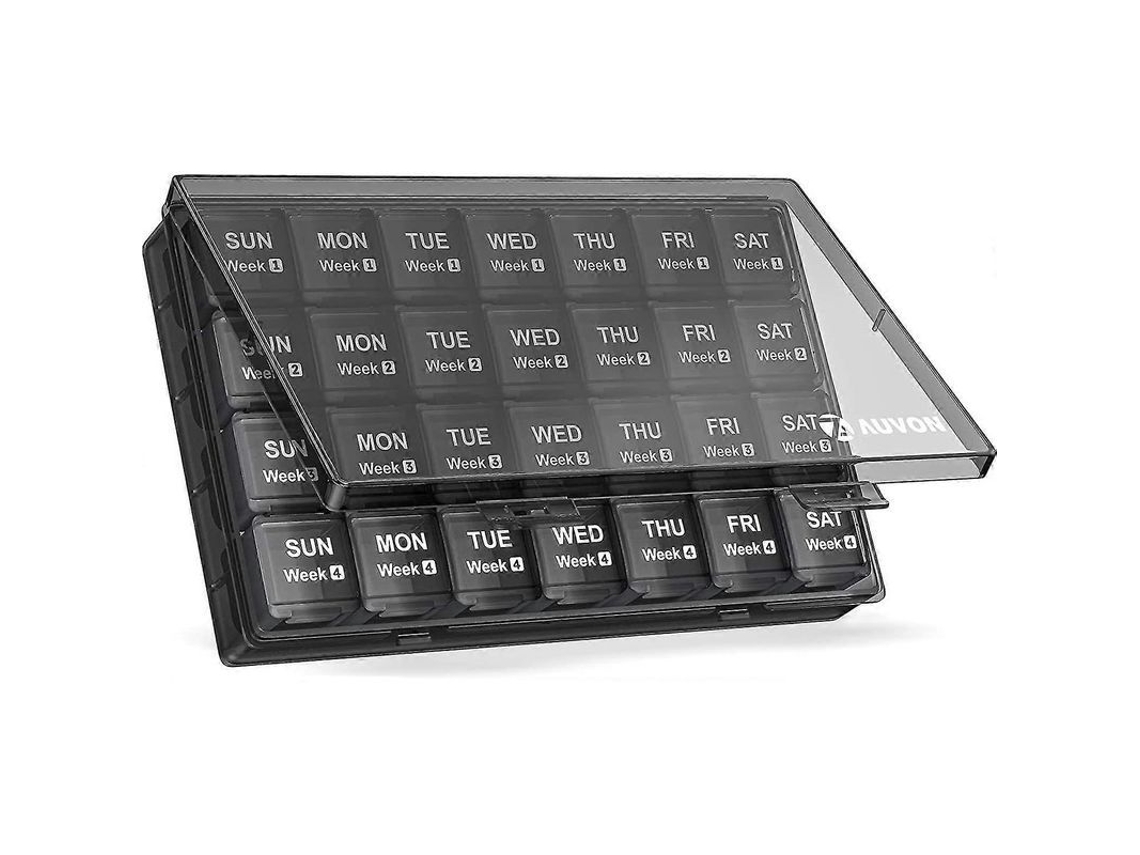 Organizador De Pastillas Mensual/semanal, 4 Semanas Con Recipiente A Prueba De Polvo Para Vitaminas, Suplementos Y Aceites De Pescado Para Viajes.