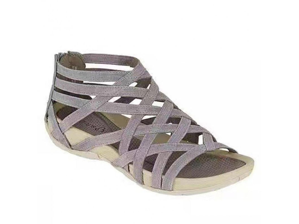 Sandalias De Gladiador Romanas De Punta Redonda Con Diseño De Vendaje Para Mujer Verano Playa Material Pvc+pu+tpr 38 Gris