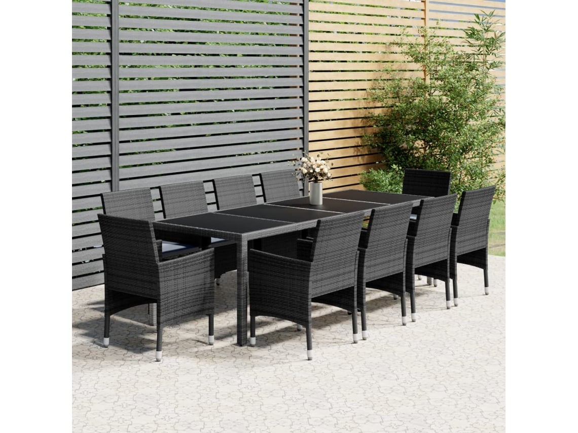 Juego de comedor de jardín DKD Home Decor de 11 piezas en mimbre gris PE