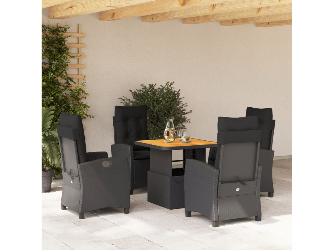 Juego de comedor de jardín de 5 piezas con cojines de mimbre negros de DKD Home Decor