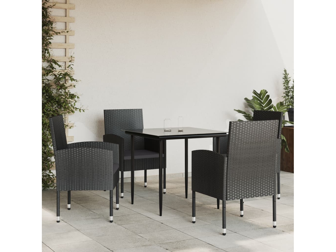 Juego de comedor de jardín de 5 piezas en mimbre negro y acero, Dkd Home Decor
