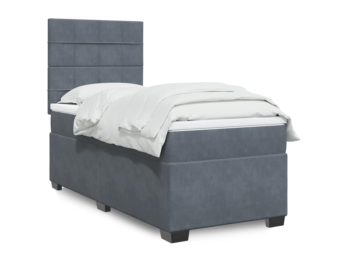 Cama Box Spring Con Colchón Terciopelo Gris Oscuro 100x200 Cm