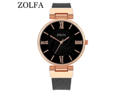 Reloj De Pulsera De Cuarzo Para Mujer Con Brazalete De Acero Y Esfera Redonda Negra.