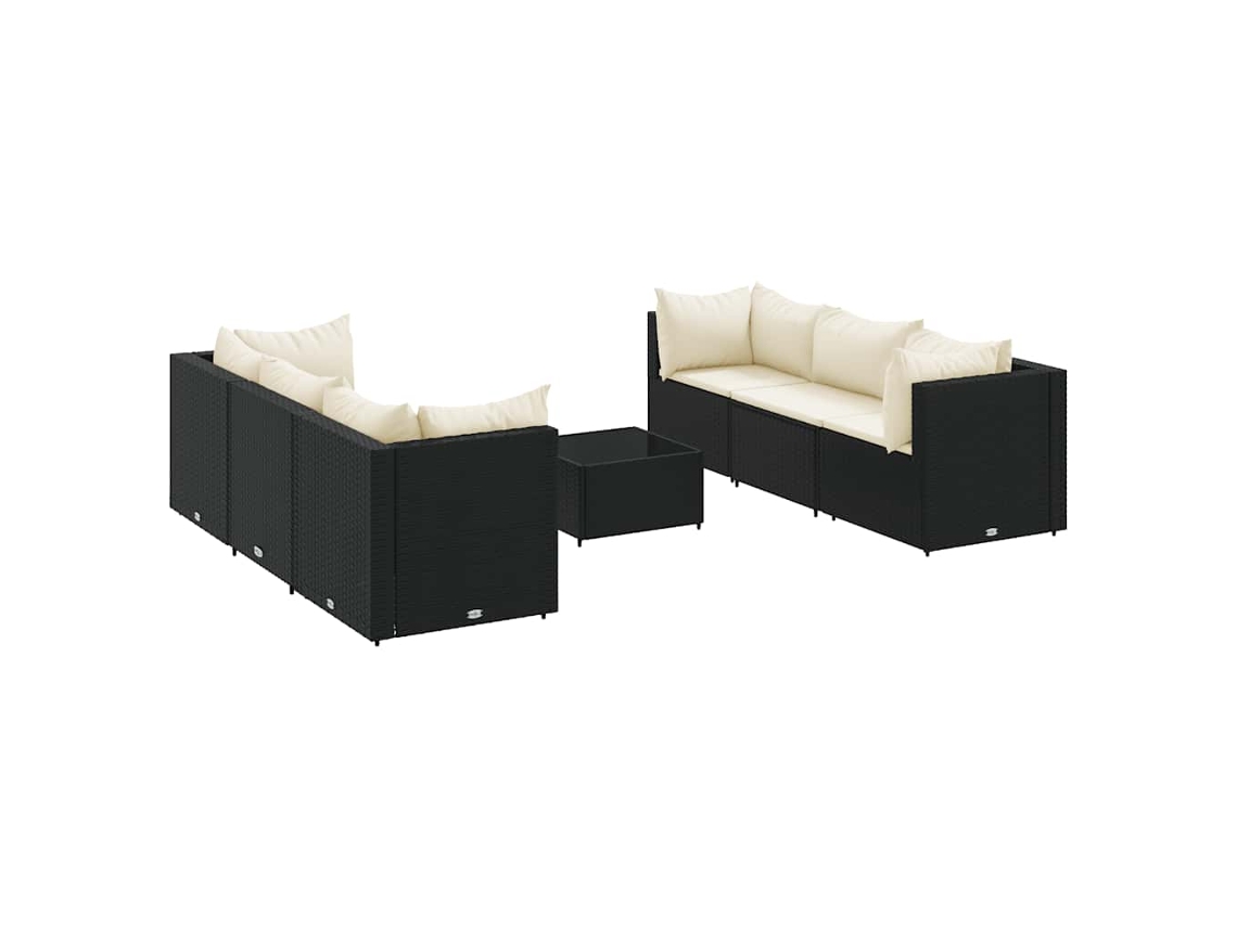 Conjunto 7 de muebles de jardín y cojines VIDAXL ratán sintético negro