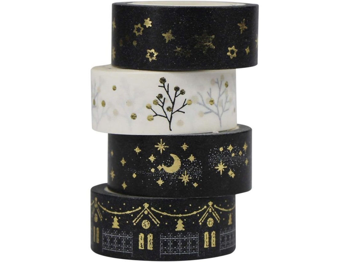 2026rebe-cinta Decorativa Navideña, Set De 4 Rollos De Oro, 5m Cada Uno, 1.5cm De Ancho, Papel Washi Para Diy