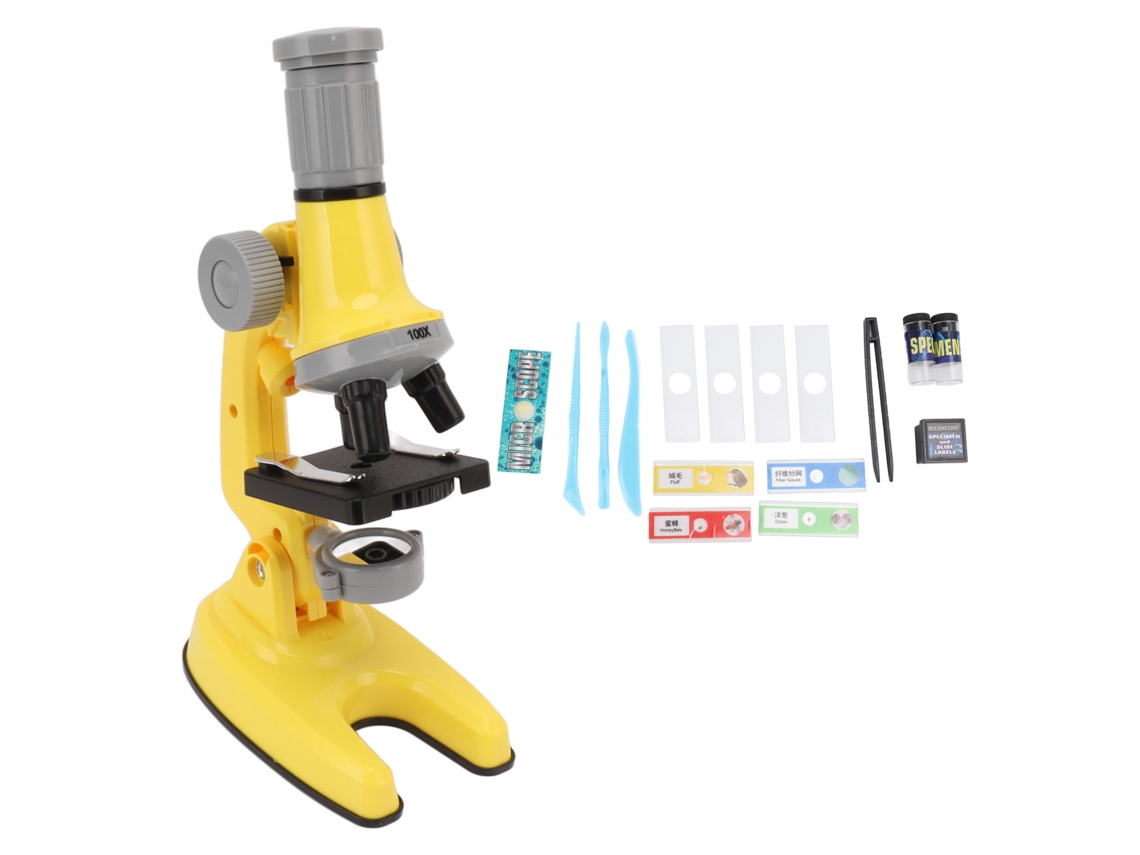 Dan26-microscopio Para Niños 100x 600x 1200x Zoom Luz Led Kit De Microscopio Científico Niños Estudiantes Amarillo