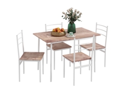 Juego De Comedor De 5 Piezas, Mesa Con 4 Sillas, Patas De Acero, Cocina, Madera Natural, Blanco, 110x70x75