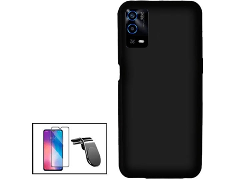 Kit Protector de Cristal Templado 5D Full Cover, Funda Silicona Liquida y Soporte Magnético L Safe Driving Coche Oppo A55 PHONECARE Negro