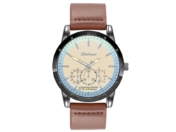 Reloj De Cuarzo Para Hombre Con Correa De Cuero Pu, Dial De Tres Ojos, Moda