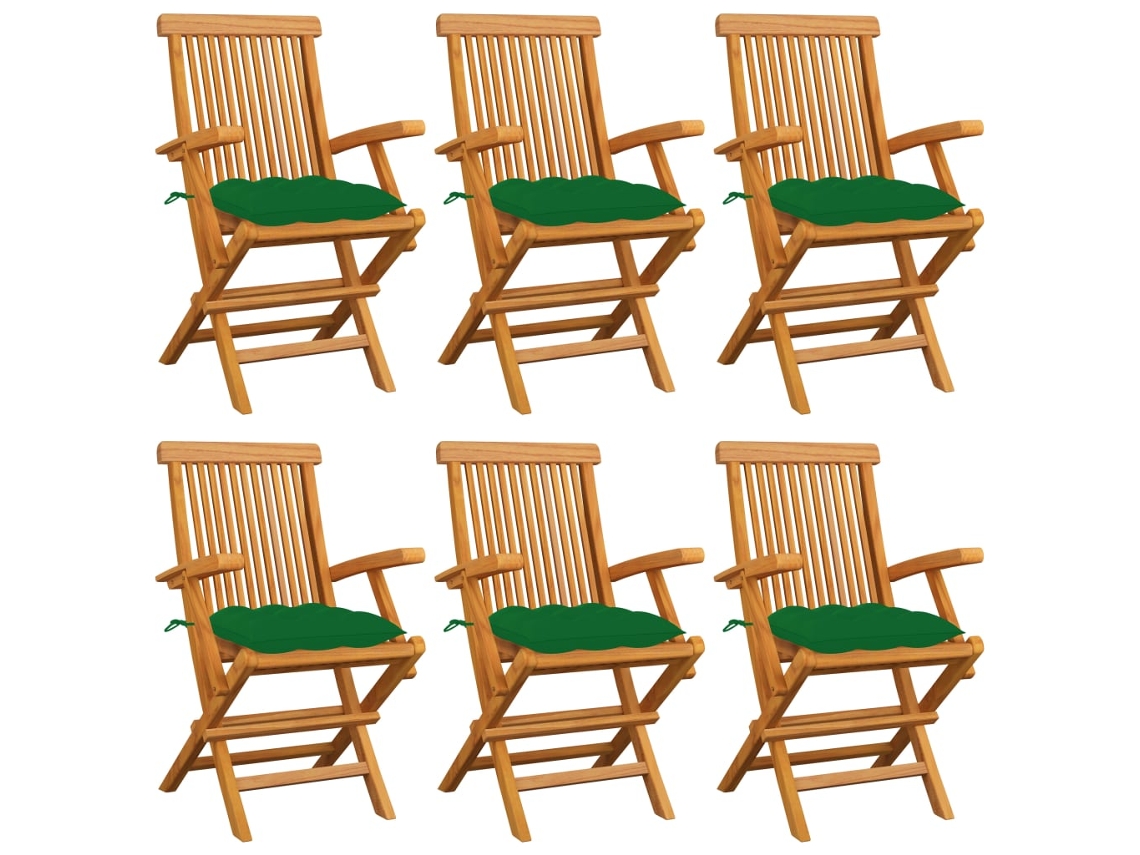 Sillas de jardín DKD Home Decor de 6 piezas con cojines verdes en teca maciza
