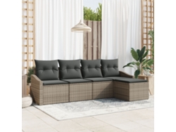 Conjunto de sofá de jardín de 5 piezas con cojines de polirratán gris Wsd539408 Lovely Home