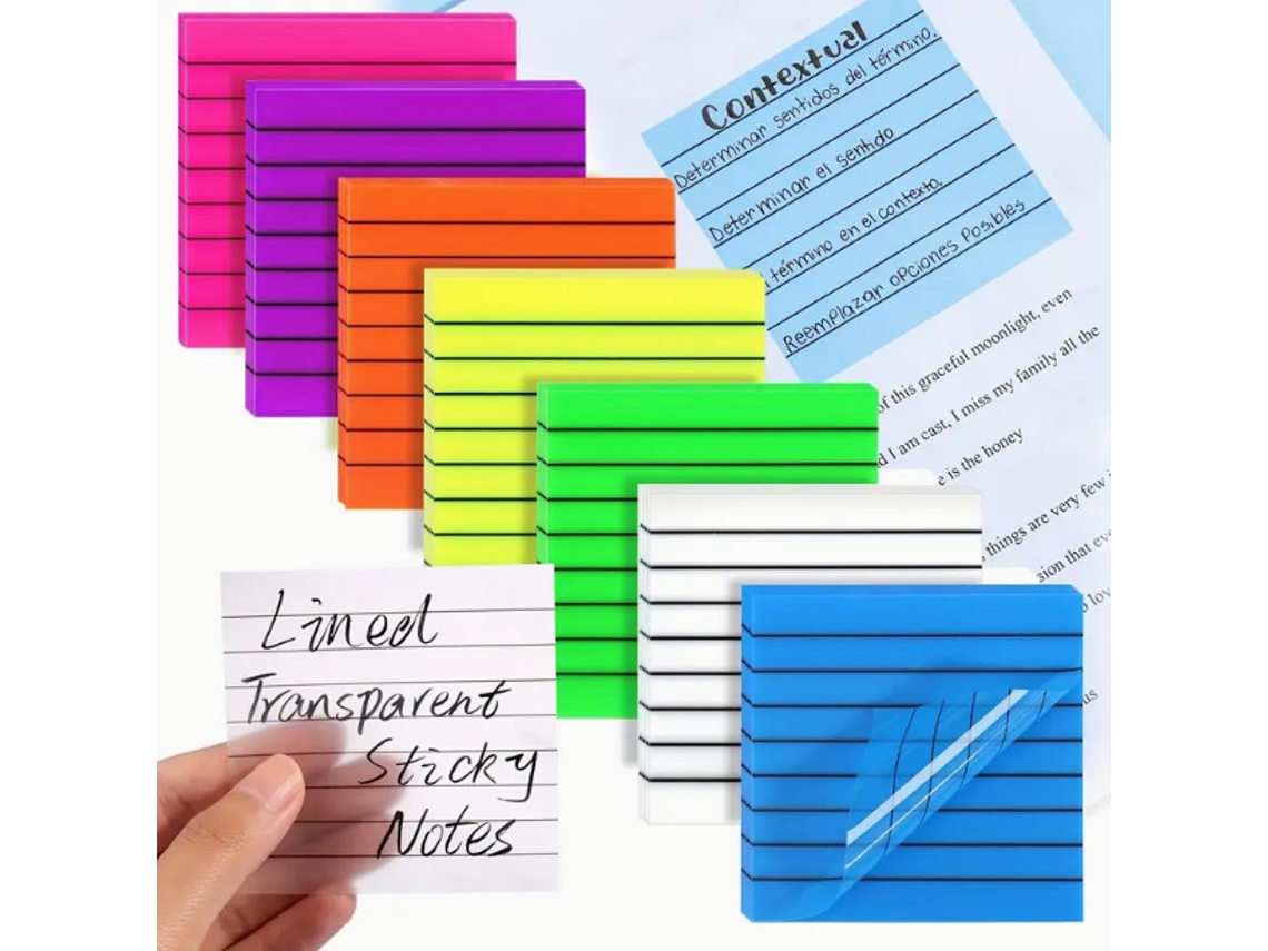 Bloc de notas Eifson, 350 hojas de notas adhesivas transparentes con líneas, 7 bloques de 3x3