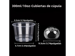 (vasos De Cúpula De 300 Ml) 50 Vasos De Postre De Plástico Desechables Con Tapa, Vasos Para Ensalada