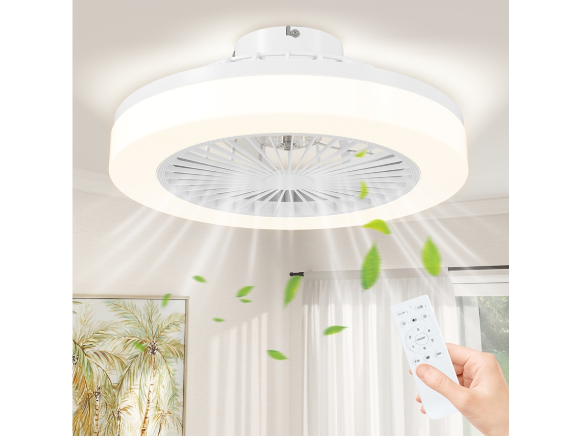 Ventilador de techo con luz LED, 6 velocidades, control remoto, blanco. ZENCORE SERVICES