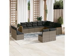 Conjunto de sofá de jardín de 12 piezas con cojines de mimbre gris DKD Home Decor