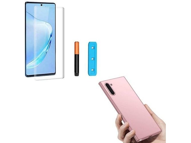 Kit Carcasa, Protector de Vidrio Nano Curved UV y Soporte Magnético Auto Samsung Galaxy Note 10 PHONOCARE SlimShield Rosa