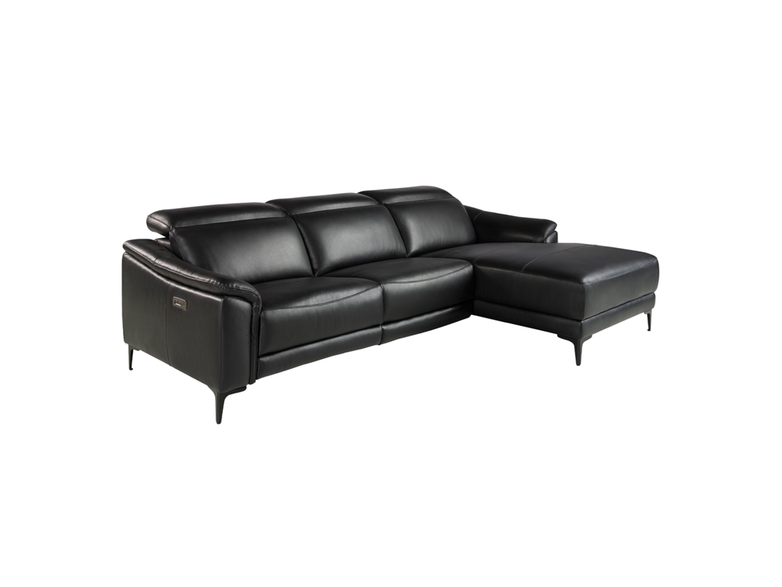 Sofá chaise longue relax derecha piel negro ANGEL CERDA
