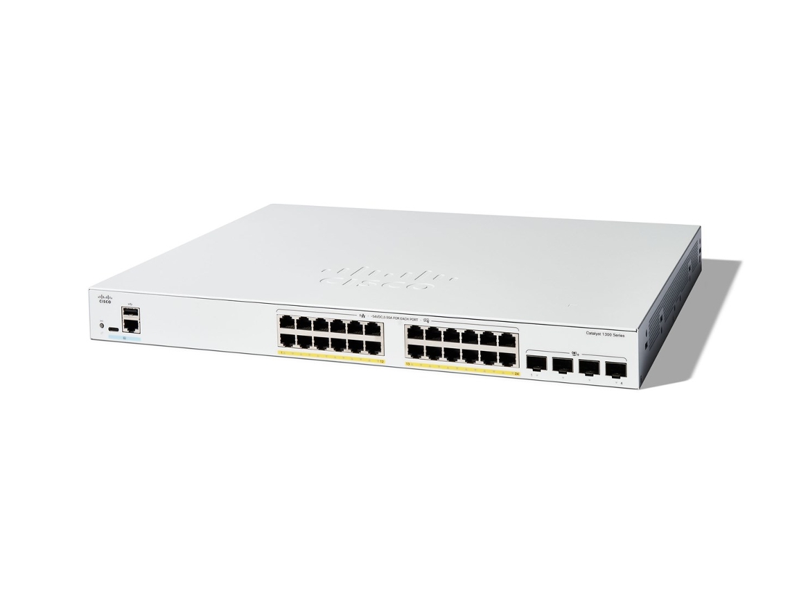 Cisco Catalyst 1300-24fp-4x Managed Switch, 24 Port Ge, Full Poe, 4x10ge Sfp, Limited Lifetime Protection (c1300-24fp-4