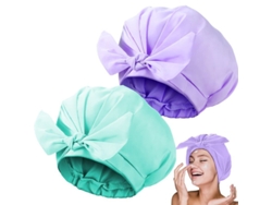 Dan26-gorros De Ducha Ajustables Con Lazo Reutilizables Impermeables En Cian Y Morado