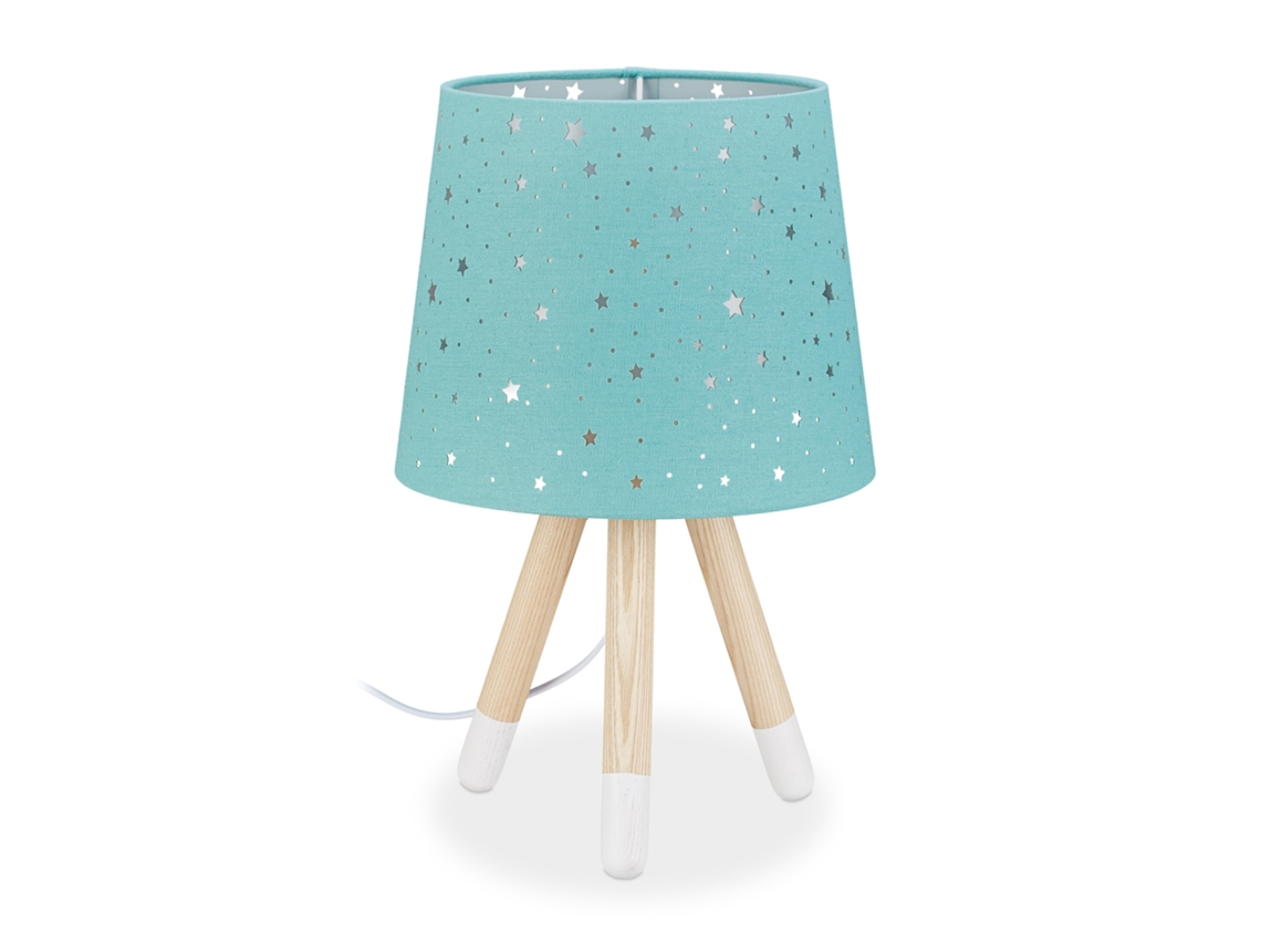 Candeeiro De Mesa Relaxdays Para Quarto Infantil, Abajur Com Estrelas, E14, Redondo Em Tecido, 40 Cm De Altura, Menta.