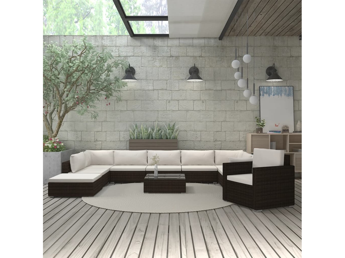 Conjunto de jardín de 11 piezas con cojines de mimbre marrón de DKD Home Decor