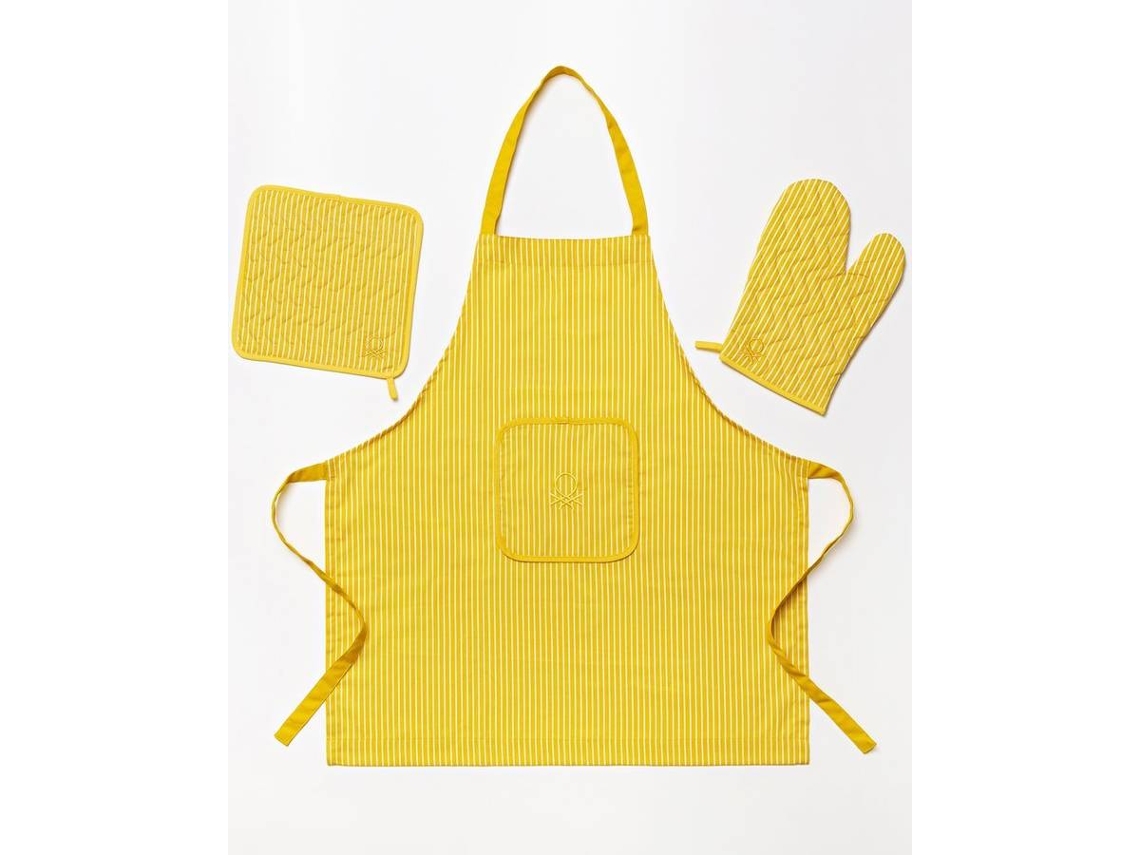 Delantal BENETTON y 3 Piezas Algodón (Amarillo - 30x26 cm)