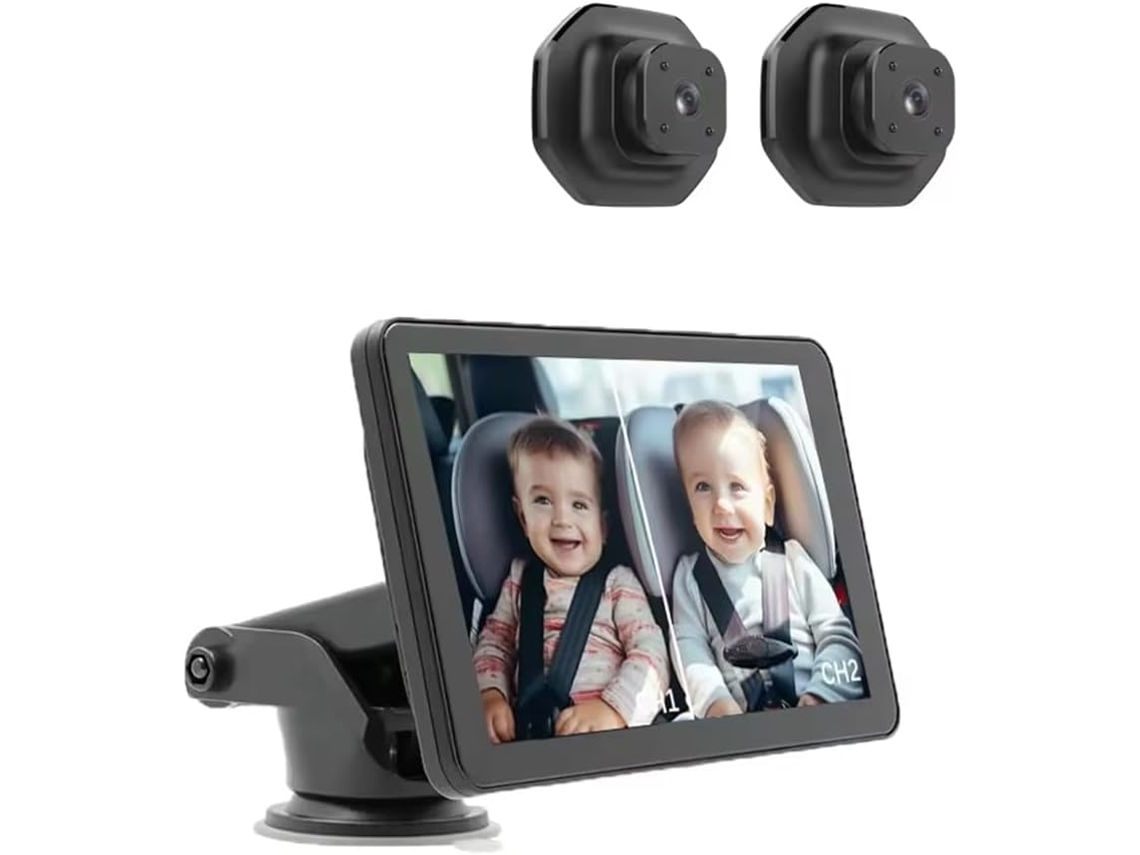 Monitor Para Coche De Doble Lente 1080p, Pantalla Ips De 5 Pulgadas, Lentes Ajustables.