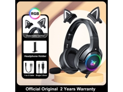 ONIKUMA K9 Pink Cat Ear Auriculares con RGB LED Light Flexible Mic Gaming Headset 7.1 Surround Computer Earphones para PC Gamer