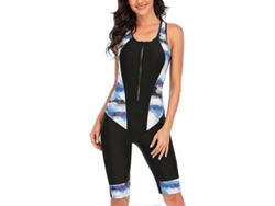 Traje De Baño De Una Pieza Para Mujer Manga Larga Rash Guard Con Cremallera Frontal Surf Buceo Uv Xxl Manga Corta Negra