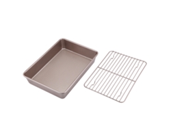 Juego de 2 moldes para hornear dorados de 13 pulgadas y una bandeja para galletas de aluminio natural.