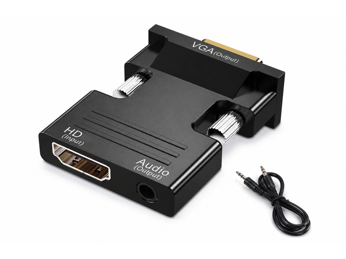 Cable Adaptador Hdmi A Vga Con Salida De Audio, Negro, Para Streaming Y Juegos.