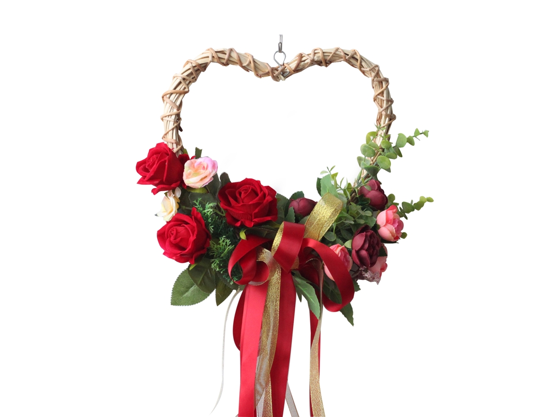 Corona De Rosas Artificiales Con Corazón De Seda Para El Día De San Valentín, Decoración De Puertas Y Paredes.