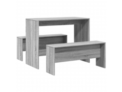 Maison Exclusive - Mesa Y Bancos De Comedor 3 Piezas Madera Ingeniería Gris Sonoma