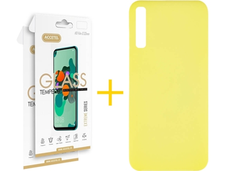 Kit Funda + 2 Protectores de Pantalla Samsung Galaxy A30s ACCETEL Silicona Líquida (Amarillo)