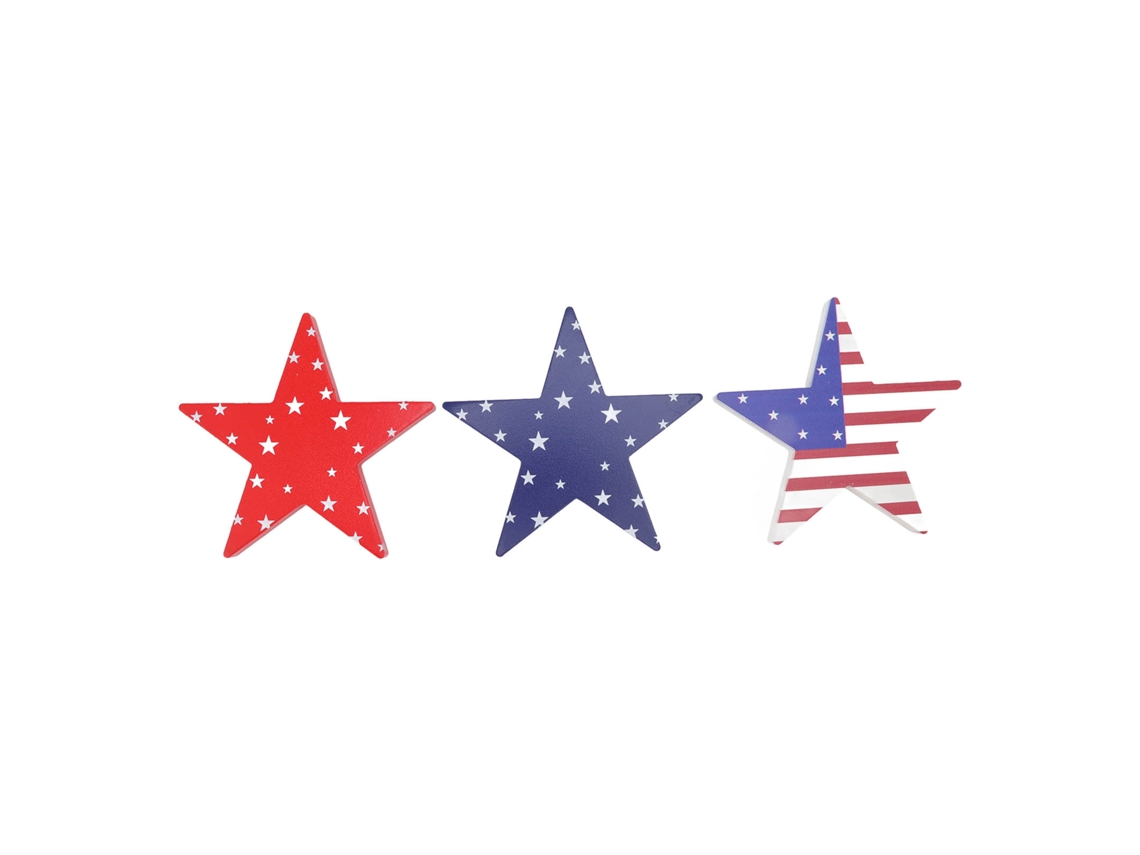 3 Bloques De Madera Con Forma De Estrella Patriótica, Adornos Para El Día De La Independencia, 150 Mm.