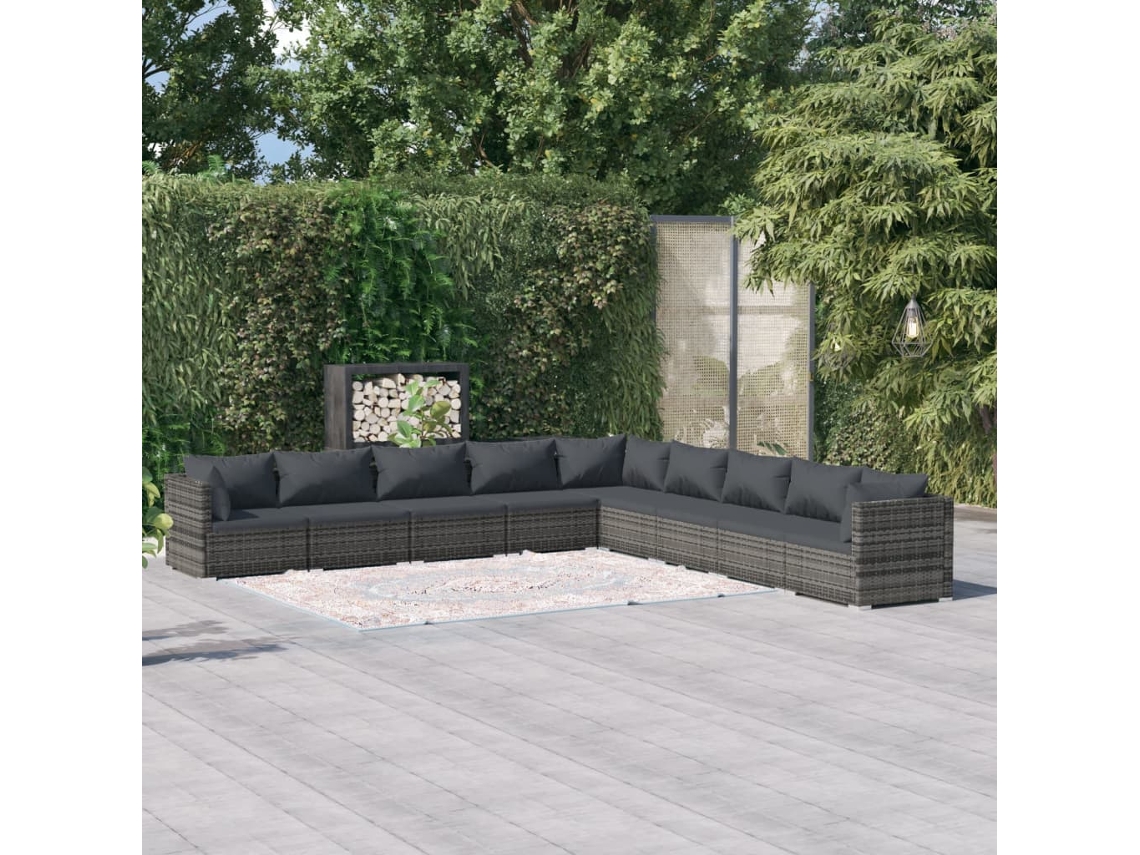 Conjunto de jardín DKD Home Decor de 9 piezas con cojines de mimbre gris