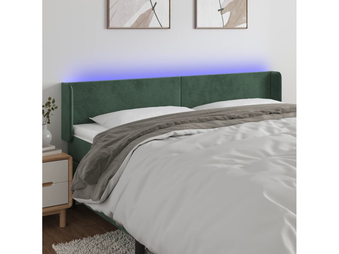 Cabecero Con Led De Terciopelo Verde Oscuro 183x16x78/88 Cm