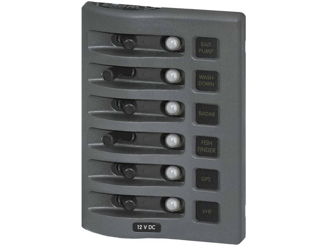 Interruptor BLUE SEA Weatherdeck Panel Circuit Breaker 6 Position Gris