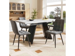 Conjunto de Mesa de Comedor 160x80cm Mesa Extensible para 4 Personas con 4 Sillas en Terciopelo Gris Mesa Blanca con Patas Planas Estilo
