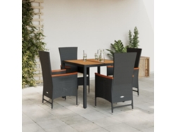 Juego de comedor de jardín de 5 piezas con cojines, mimbre sintético negro, DKD Home Decor